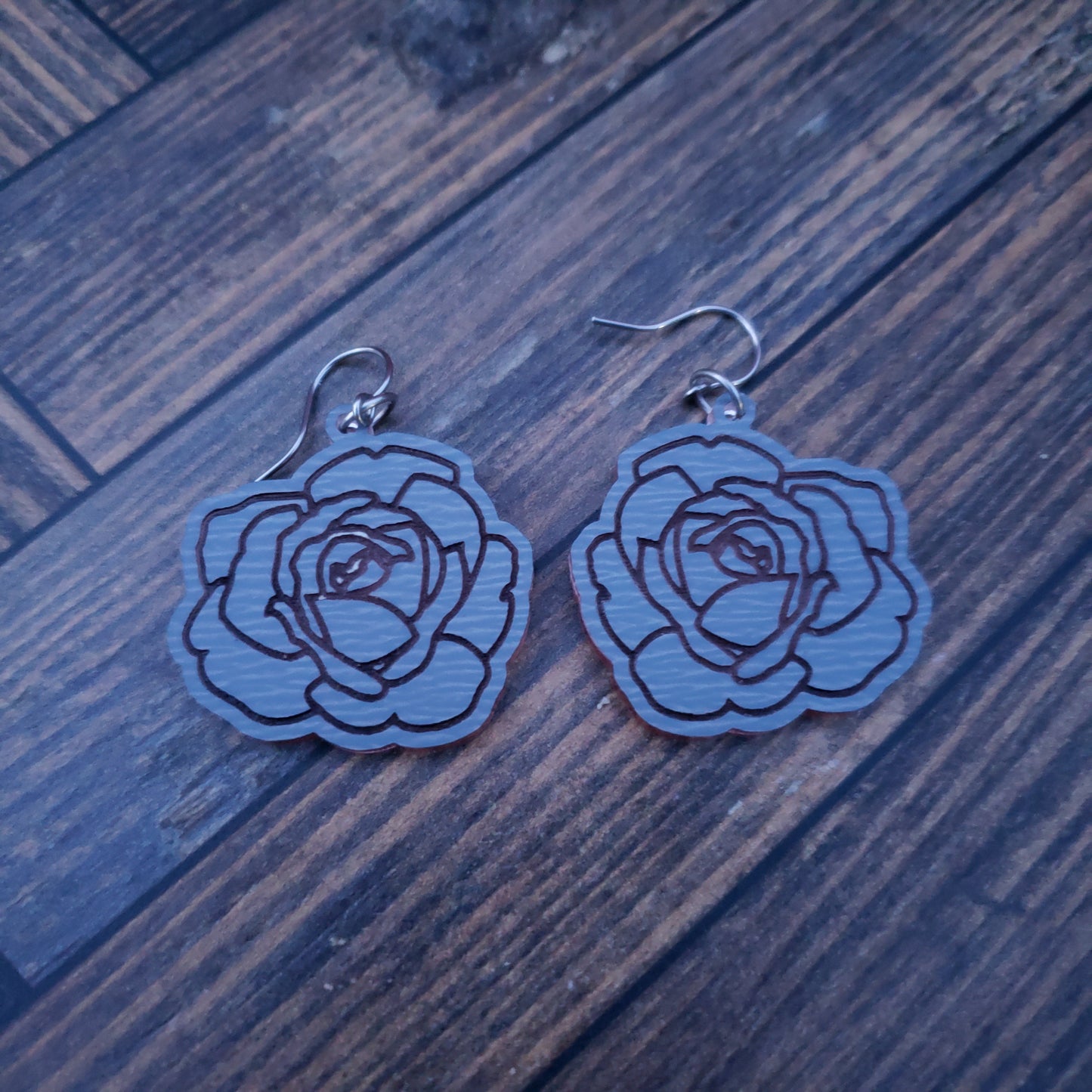 Red Mirror Rose Dangle Earrings