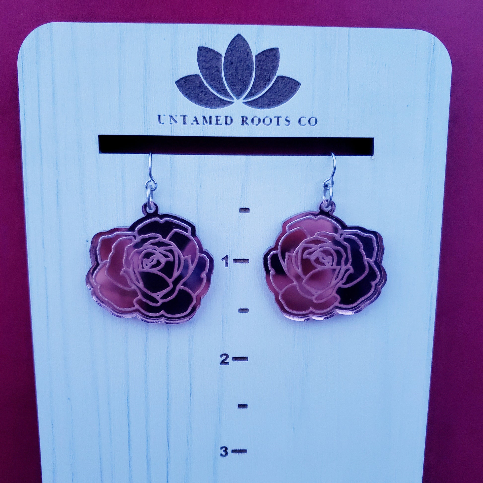 Rose Gold Mirror Rose Dangle Earrings