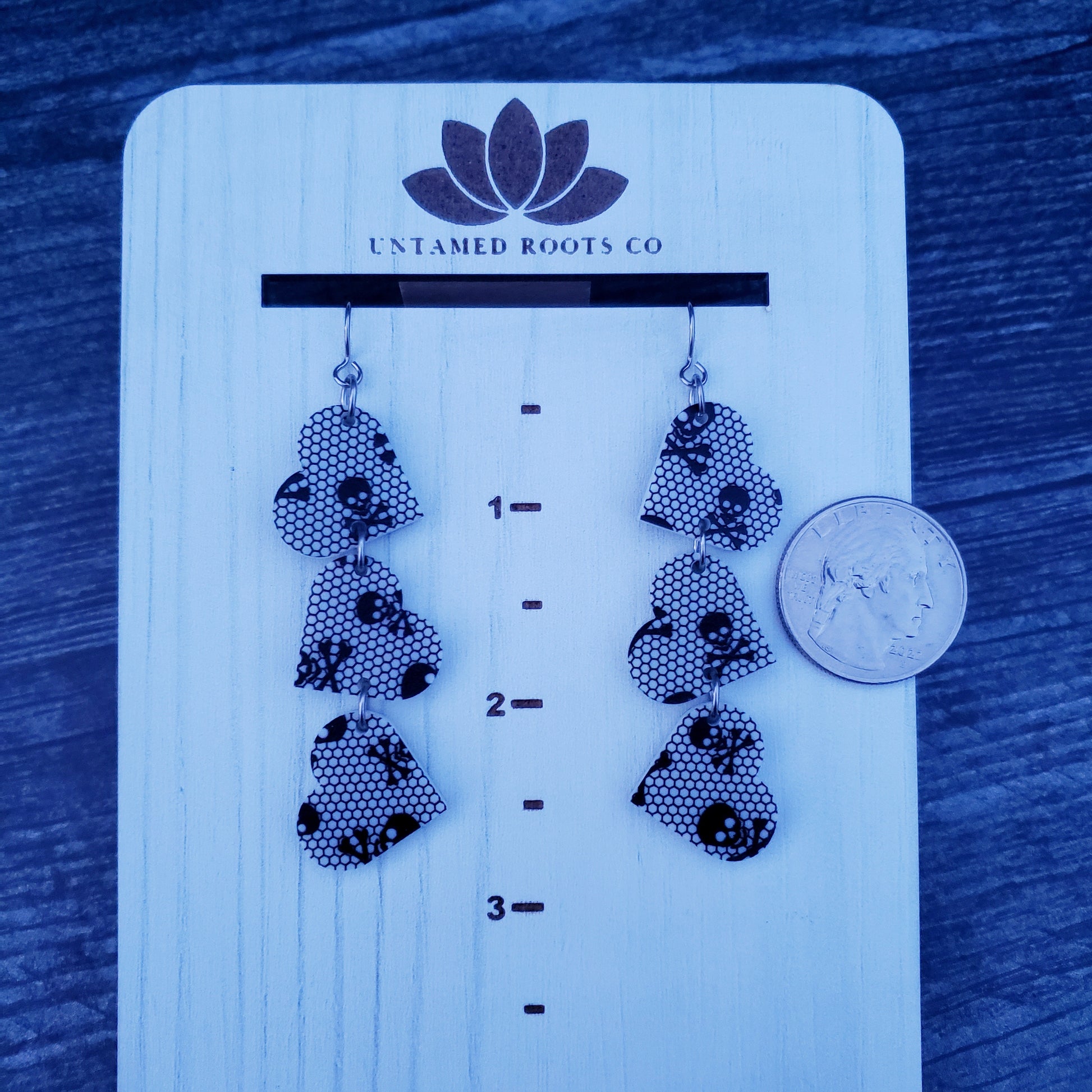 Skull Lace Tumbling Heart Earrings