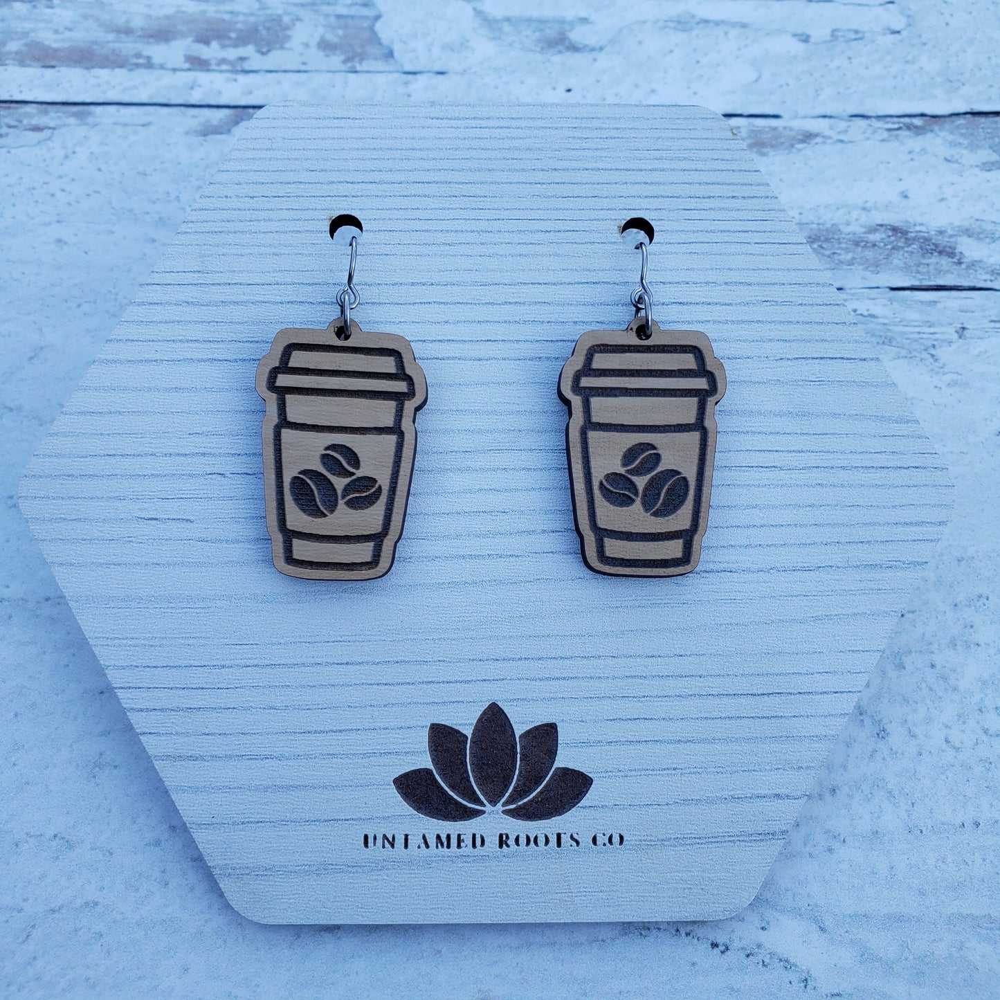 Wooden Coffee Dangle Earrings