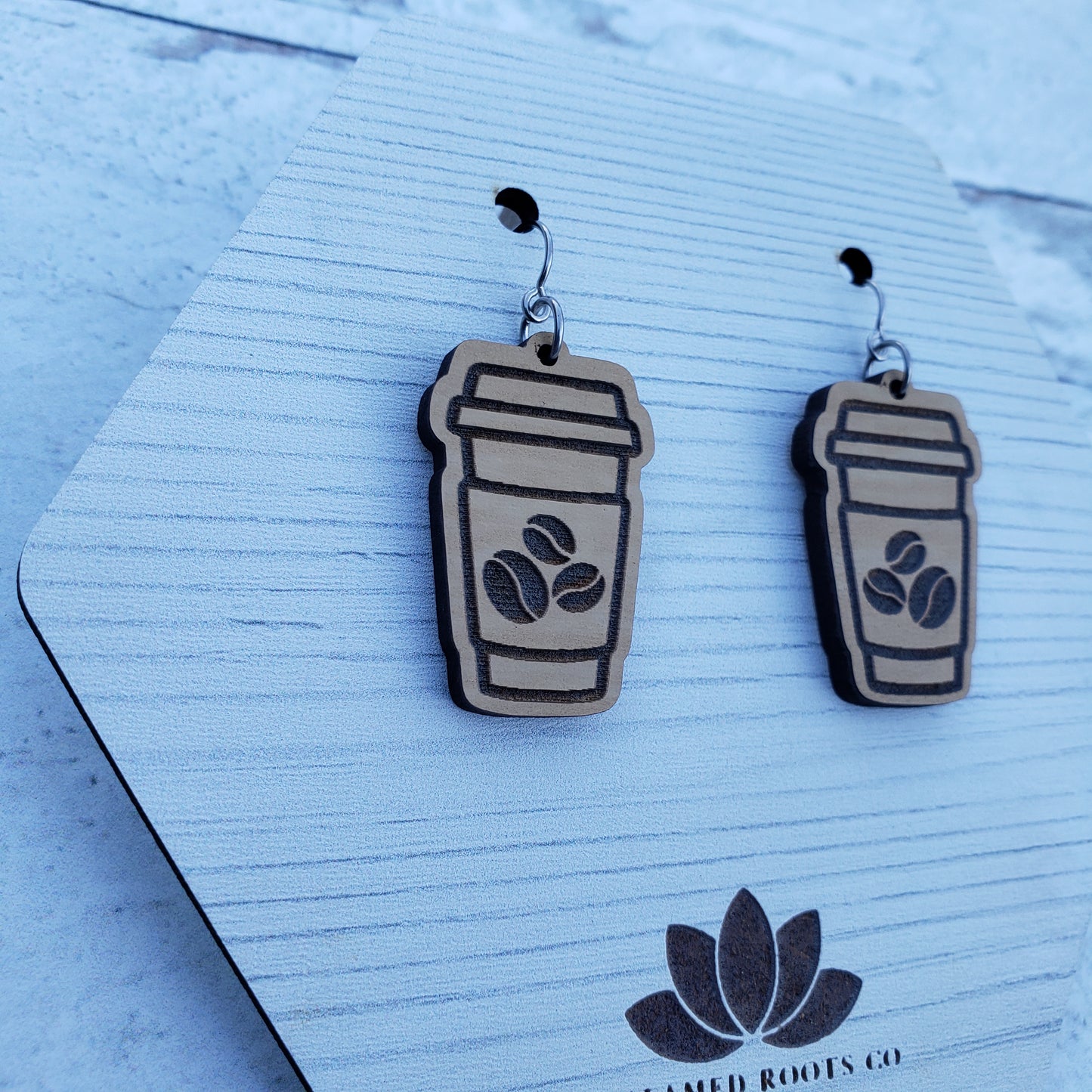 Wooden Coffee Dangle Earrings