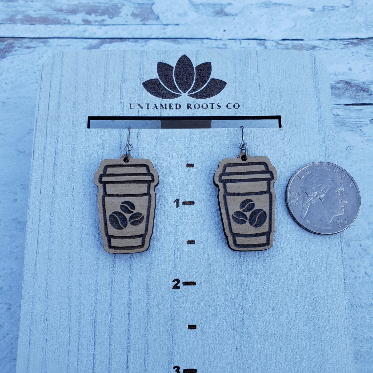 Wooden Coffee Dangle Earrings