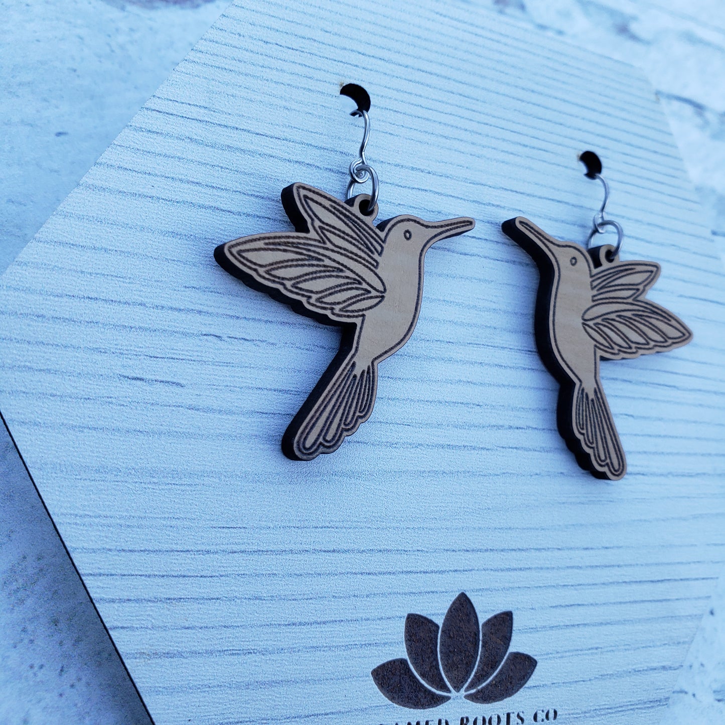 Wooden Hummingbird Dangle Earrings