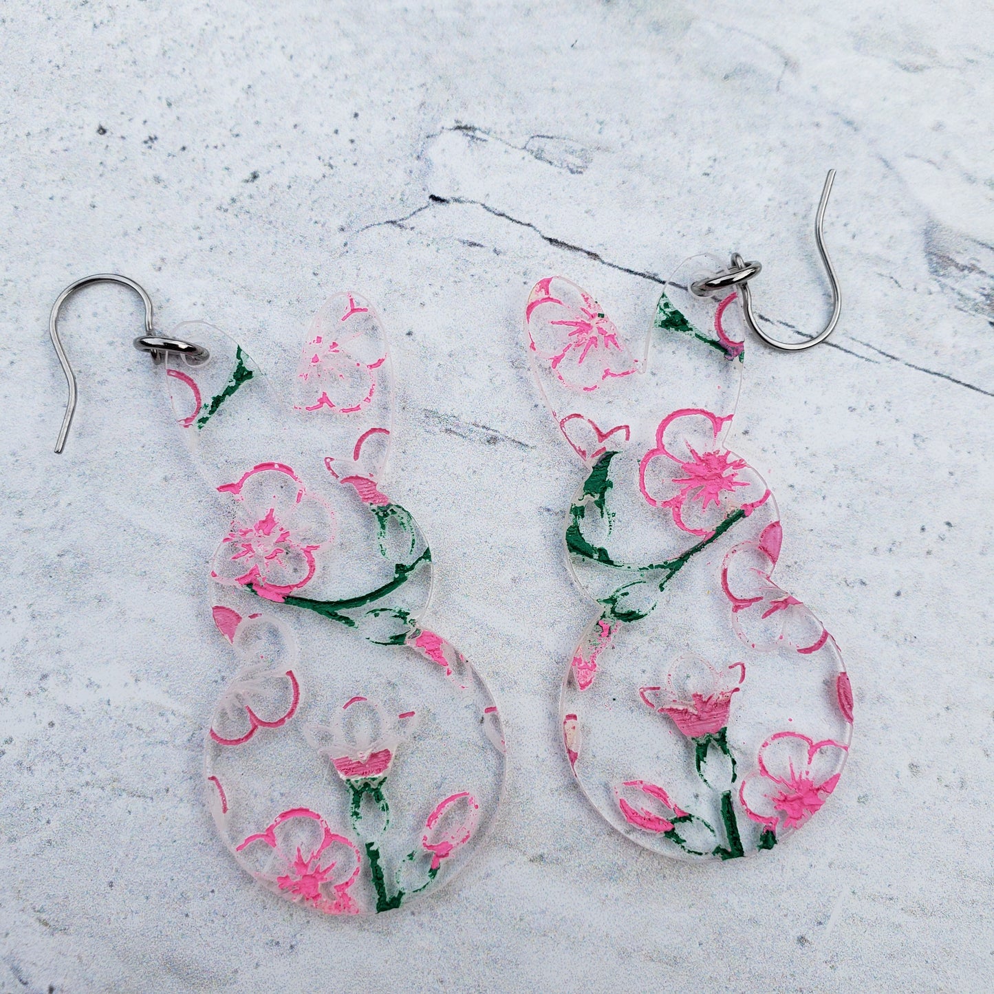 Floral Marshmallow Bunny Dangle Earrings (4 Styles)