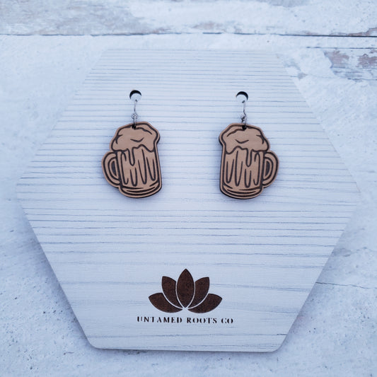 Wooden Beer Mug Dangle Earrings