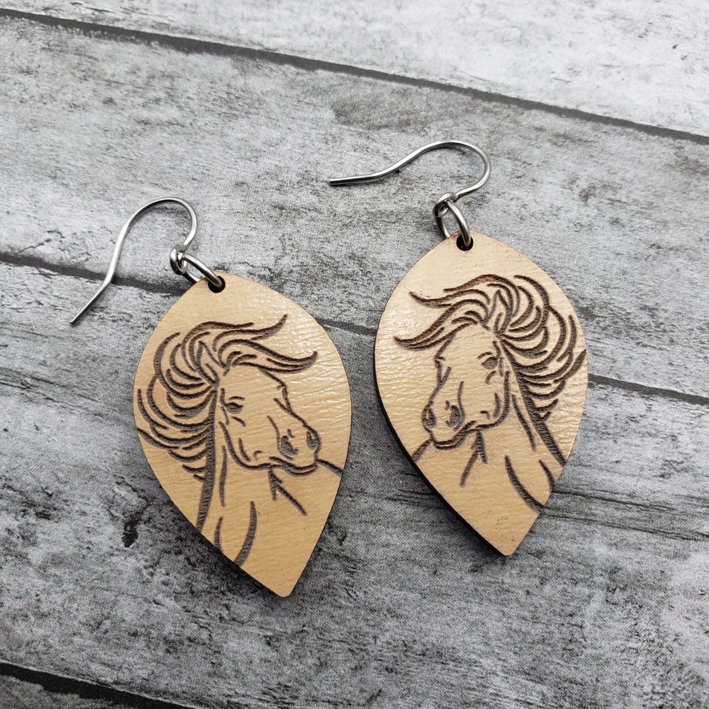 Wooden Horse Dangle Earrings