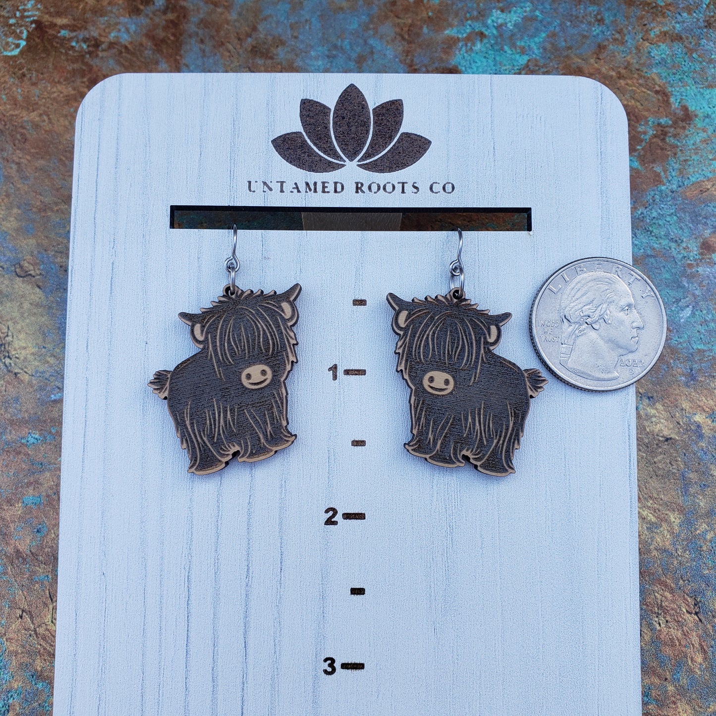 Wooden Highland Cow Dangle Earrings