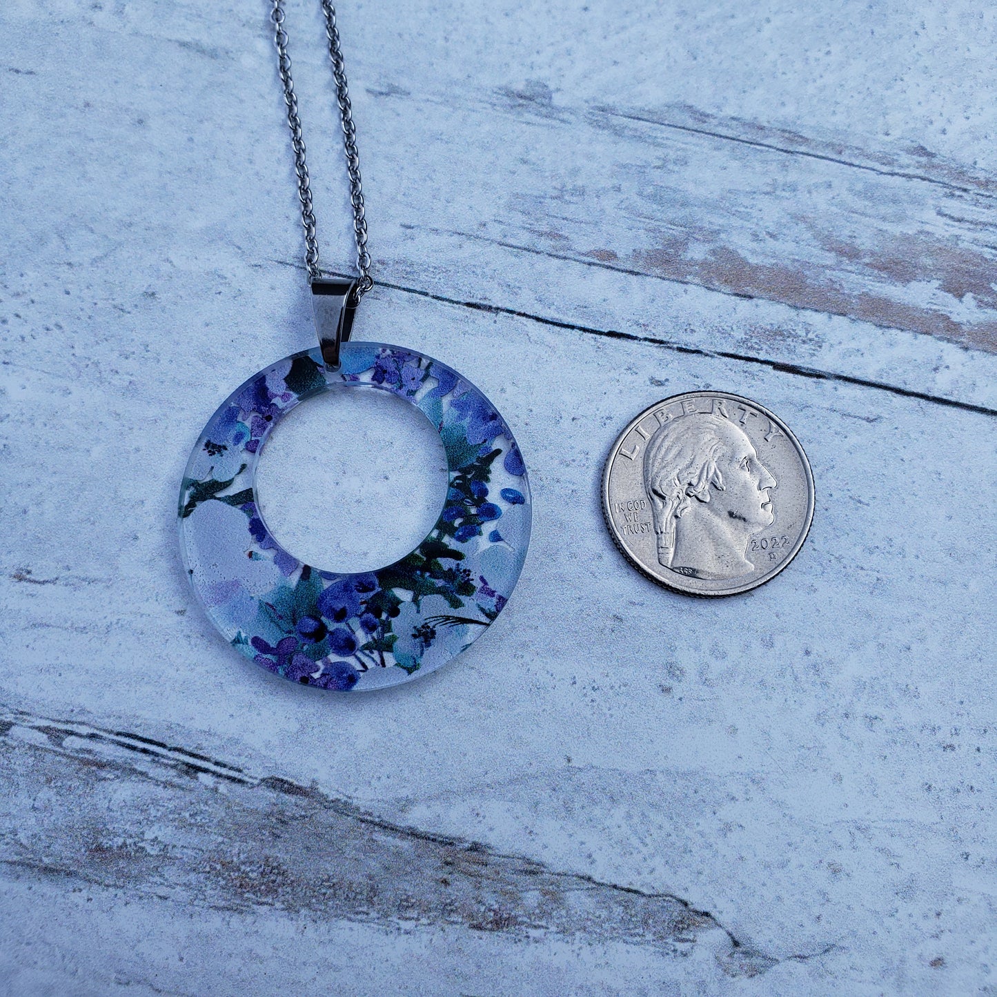 Large Offset Circle Blueberry Floral Necklace