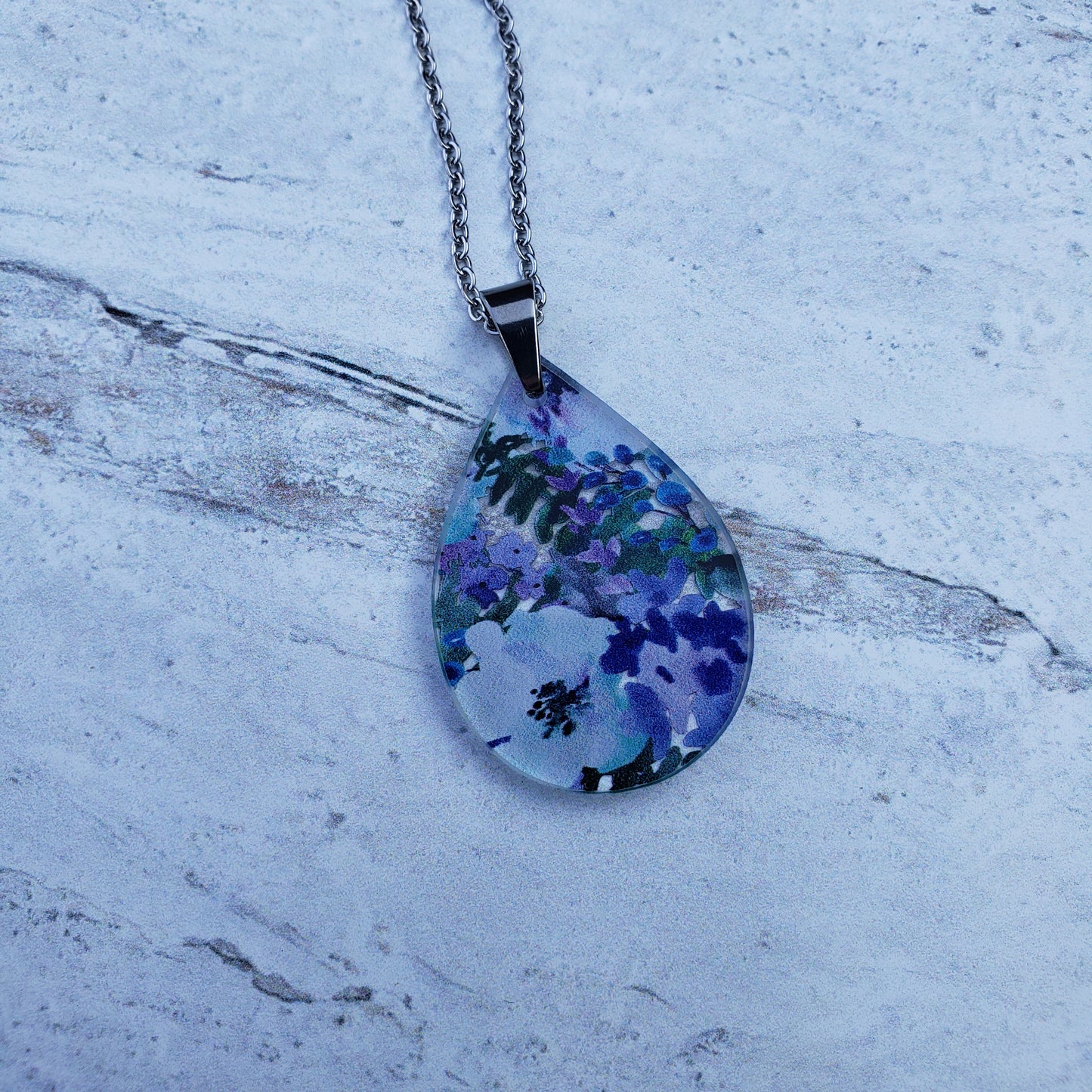 Large Teardrop Blueberry Floral Necklace