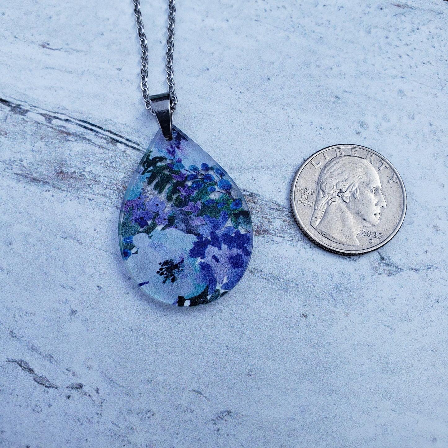 Large Teardrop Blueberry Floral Necklace