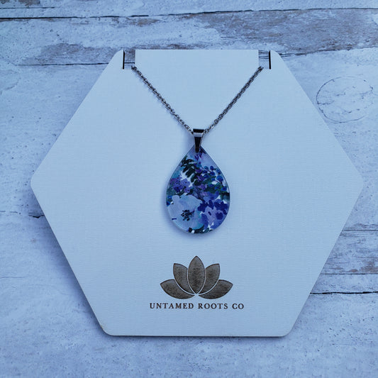 Large Teardrop Blueberry Floral Necklace