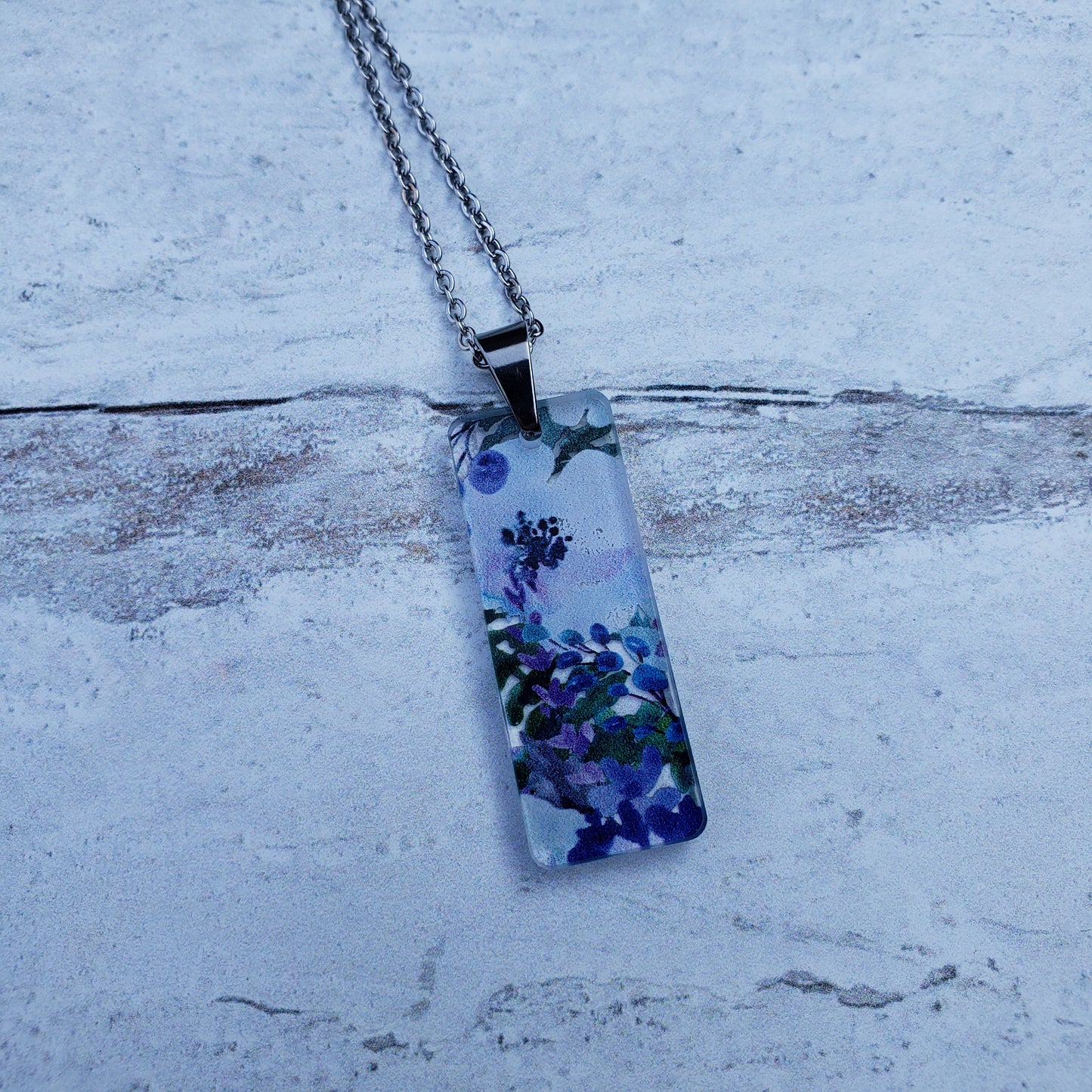 Large Rectangle Blueberry Floral Necklace