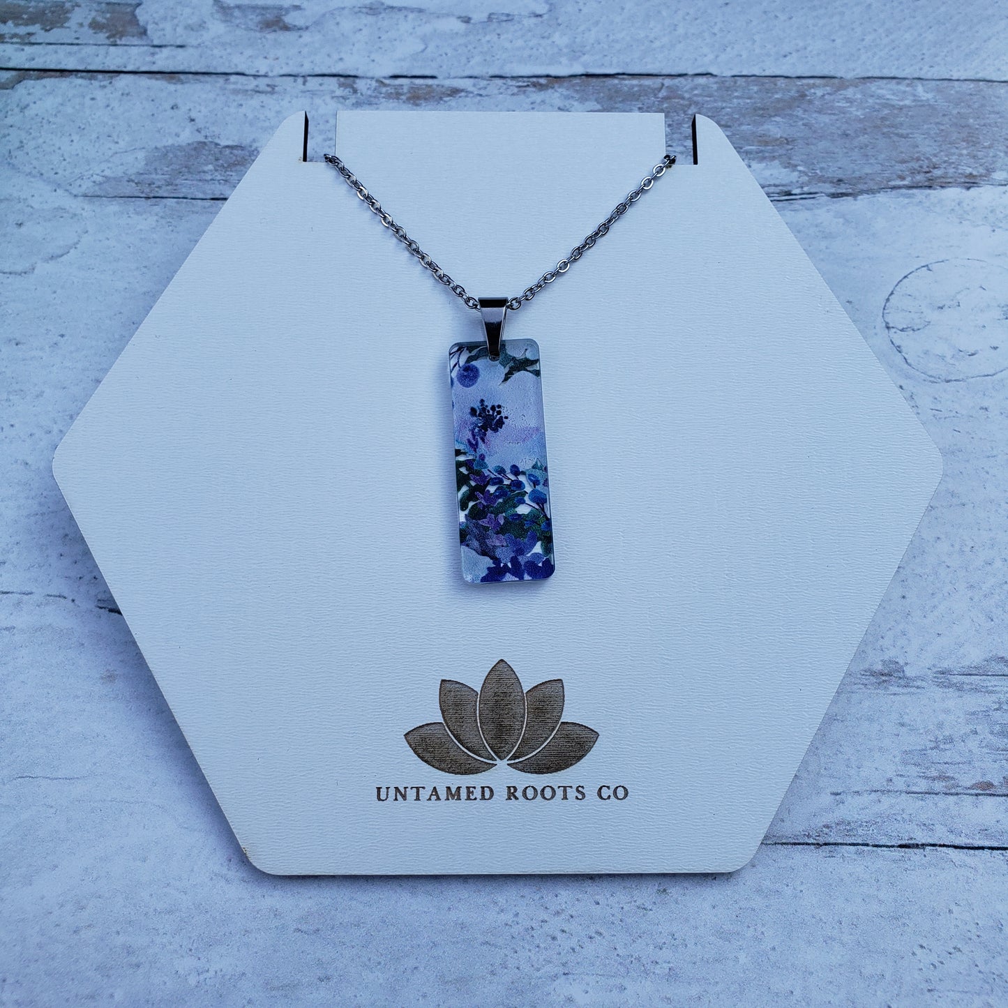 Large Rectangle Blueberry Floral Necklace