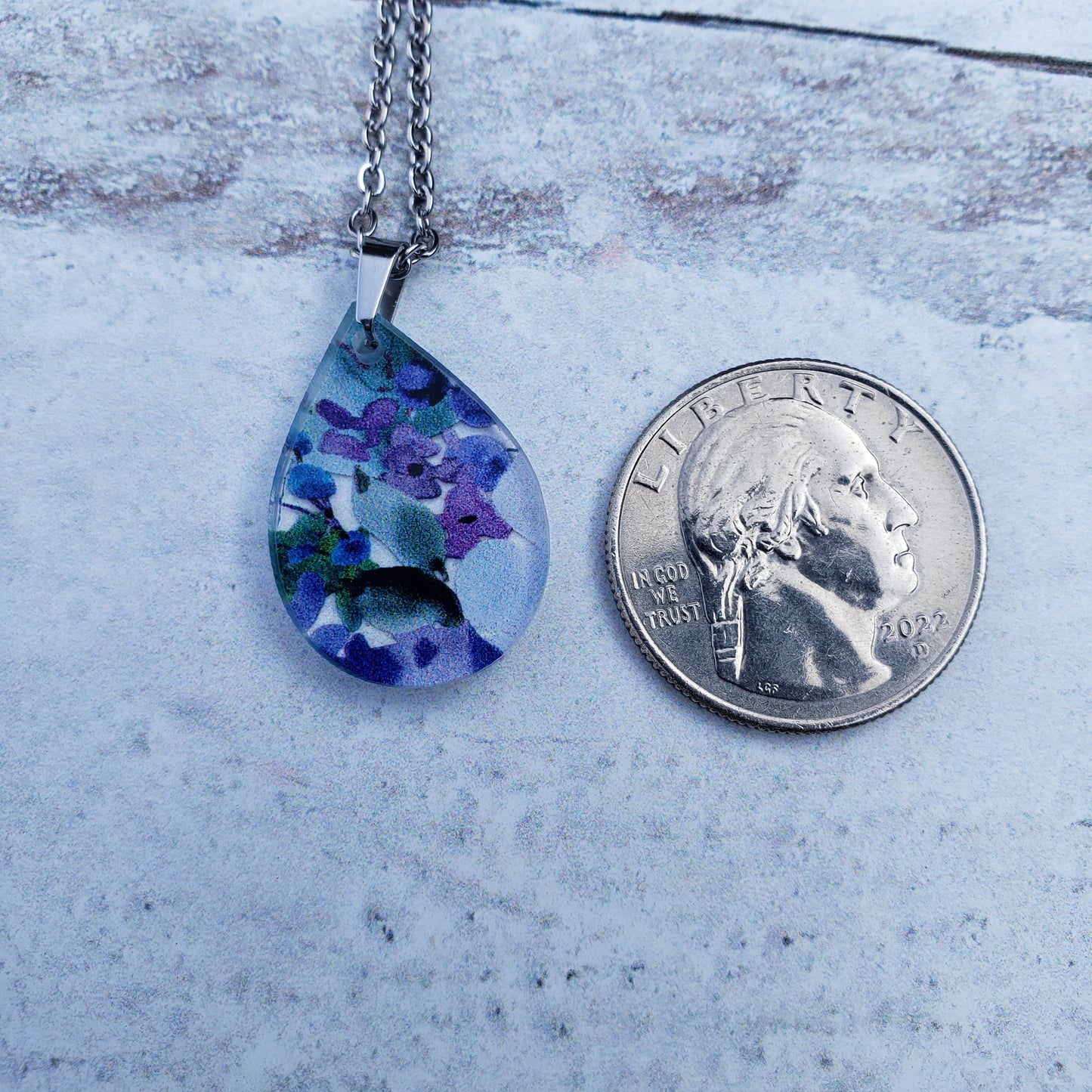 Small Teardrop Blueberry Floral Necklace