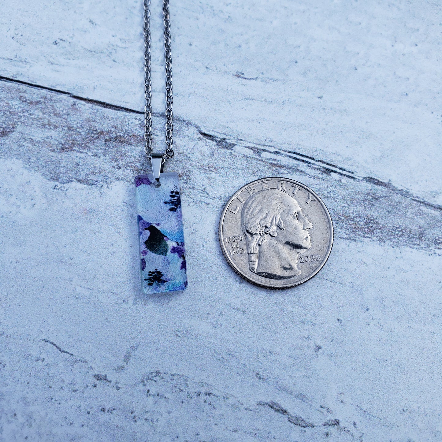 Small Rectangle Blueberry Floral Necklace