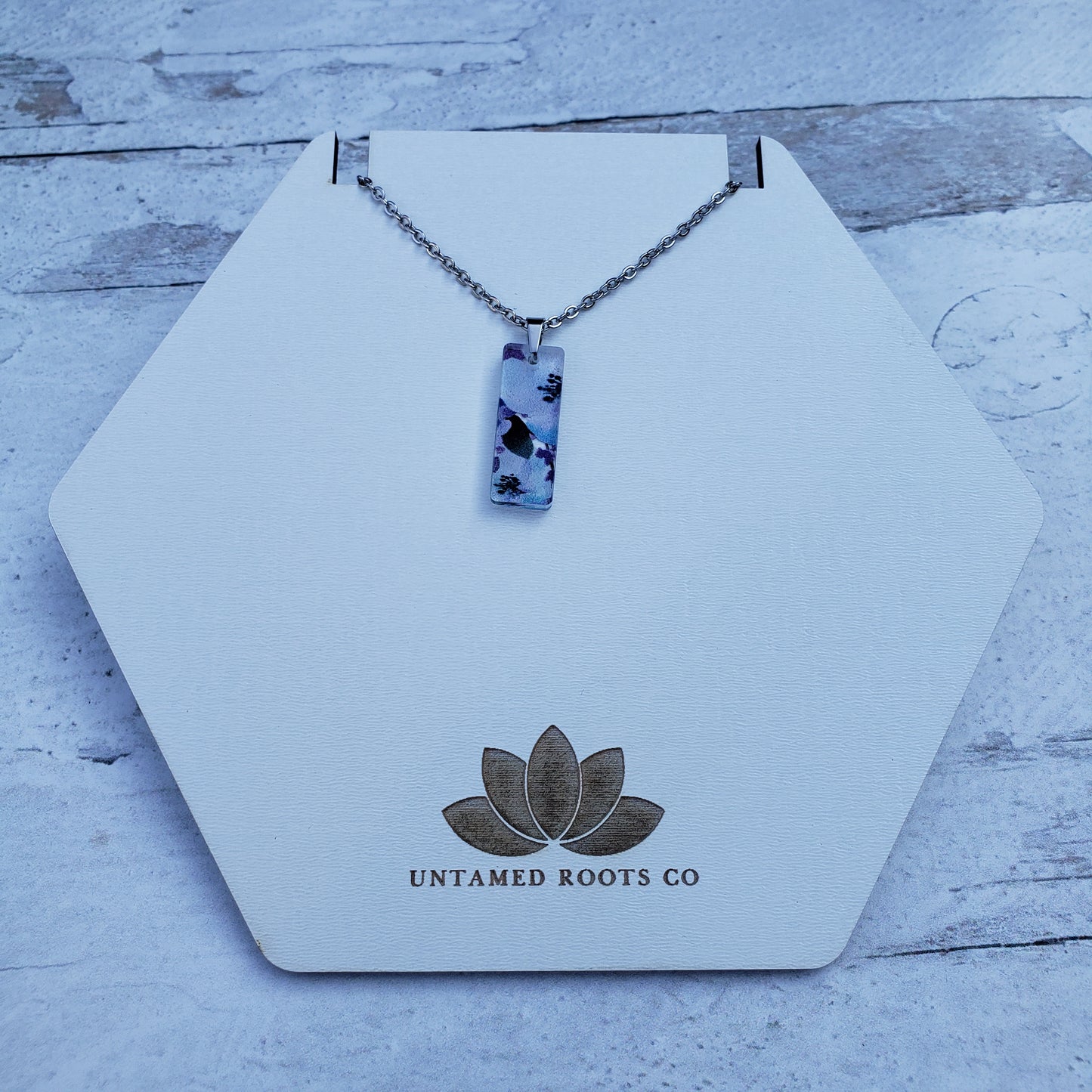 Small Rectangle Blueberry Floral Necklace