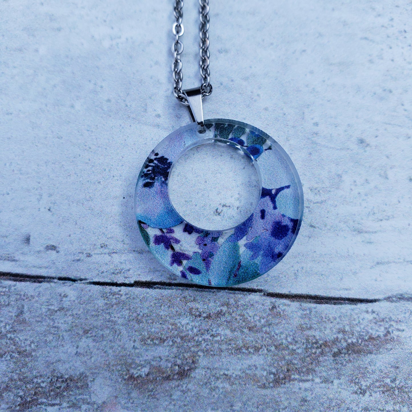 Small Offset Circle Blueberry Floral Necklace