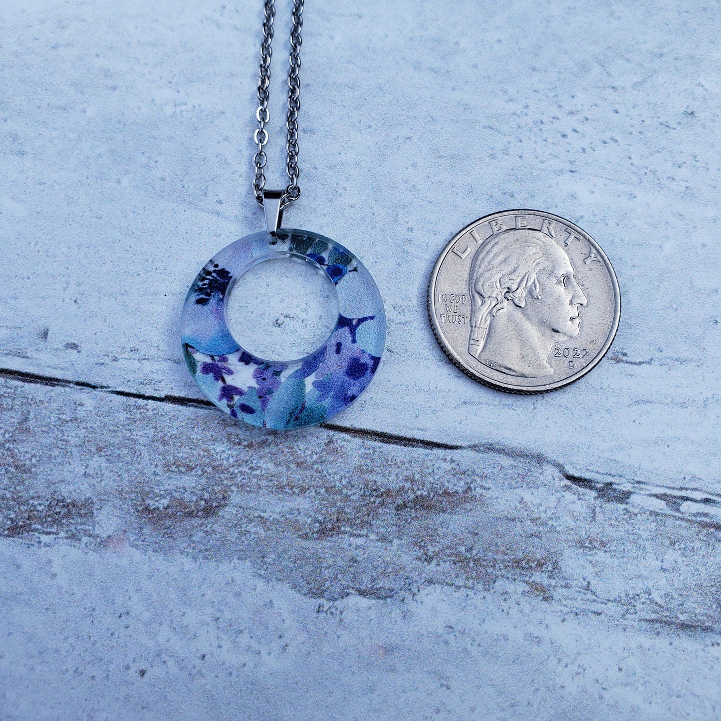 Small Offset Circle Blueberry Floral Necklace