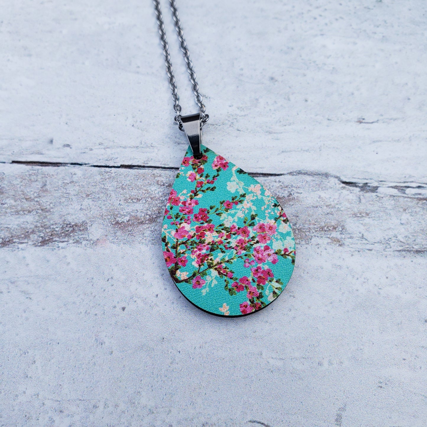 Large Teardrop Cherry Blossom Necklace