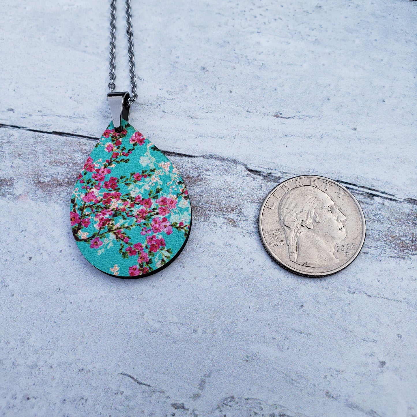 Large Teardrop Cherry Blossom Necklace