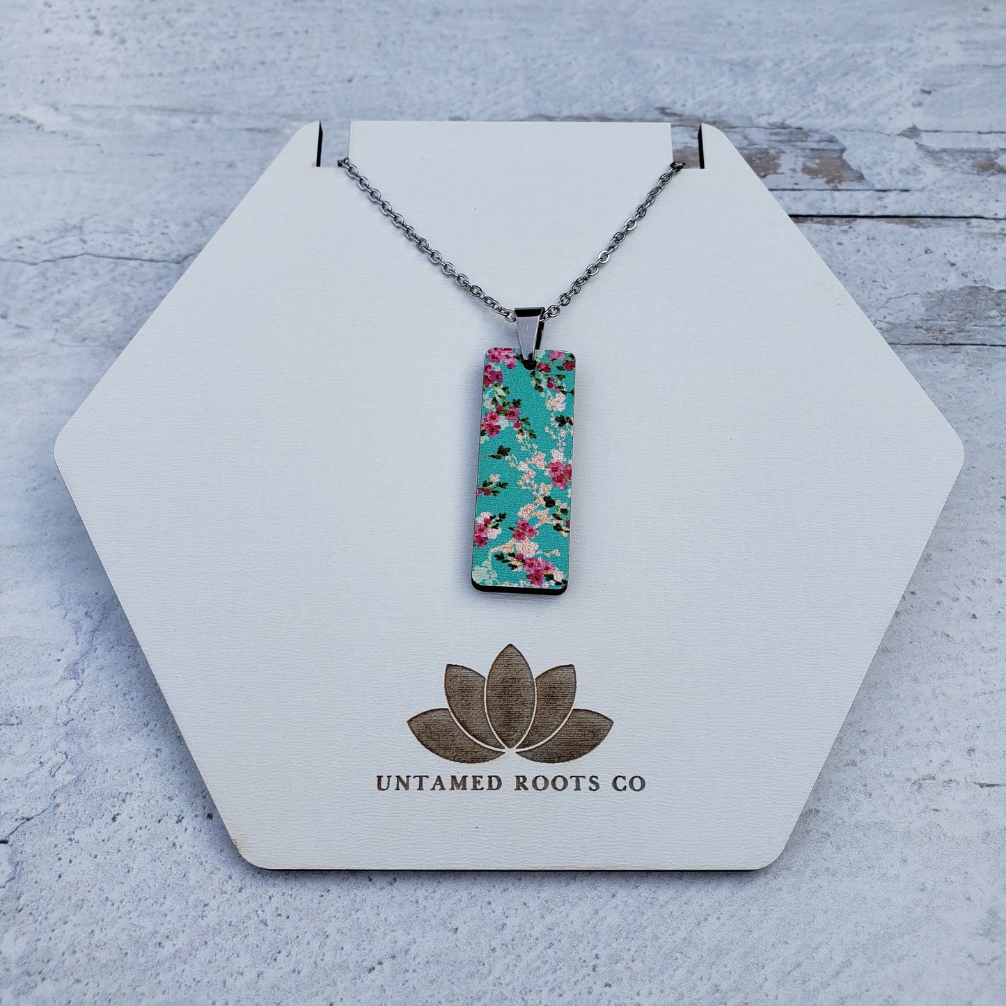 Large Rectangle Cherry Blossom Necklace