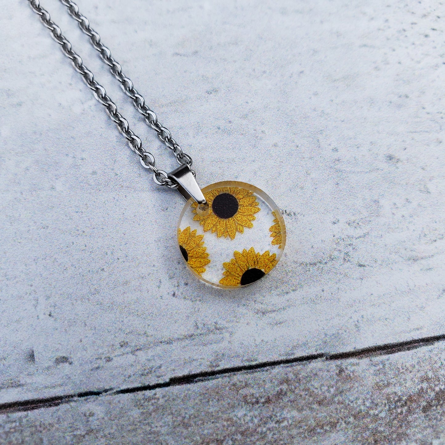 Small Circle Sunflower Print Necklace