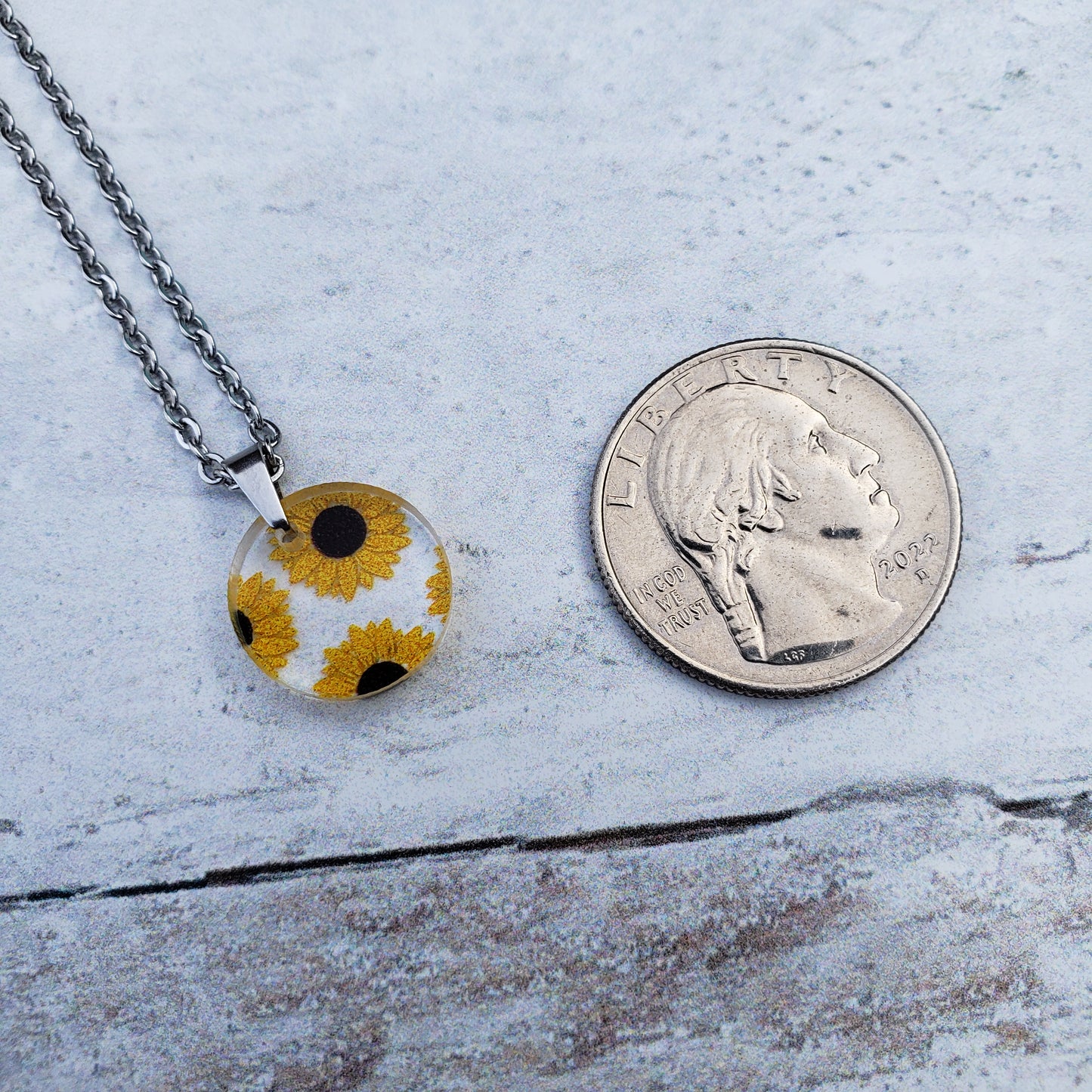 Small Circle Sunflower Print Necklace