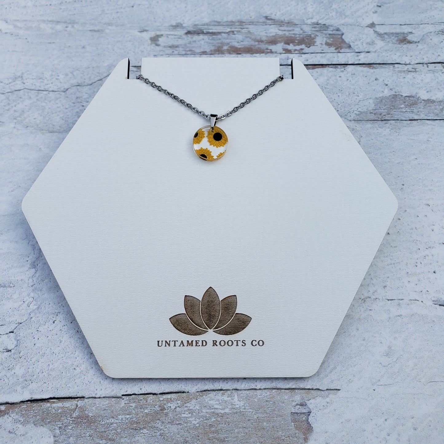 Small Circle Sunflower Print Necklace