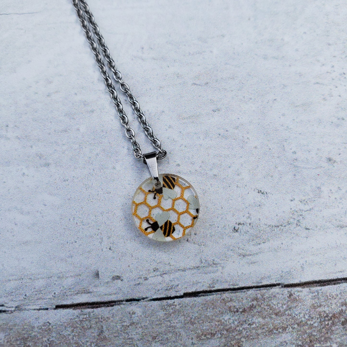 Small Circle Bee Print Necklace