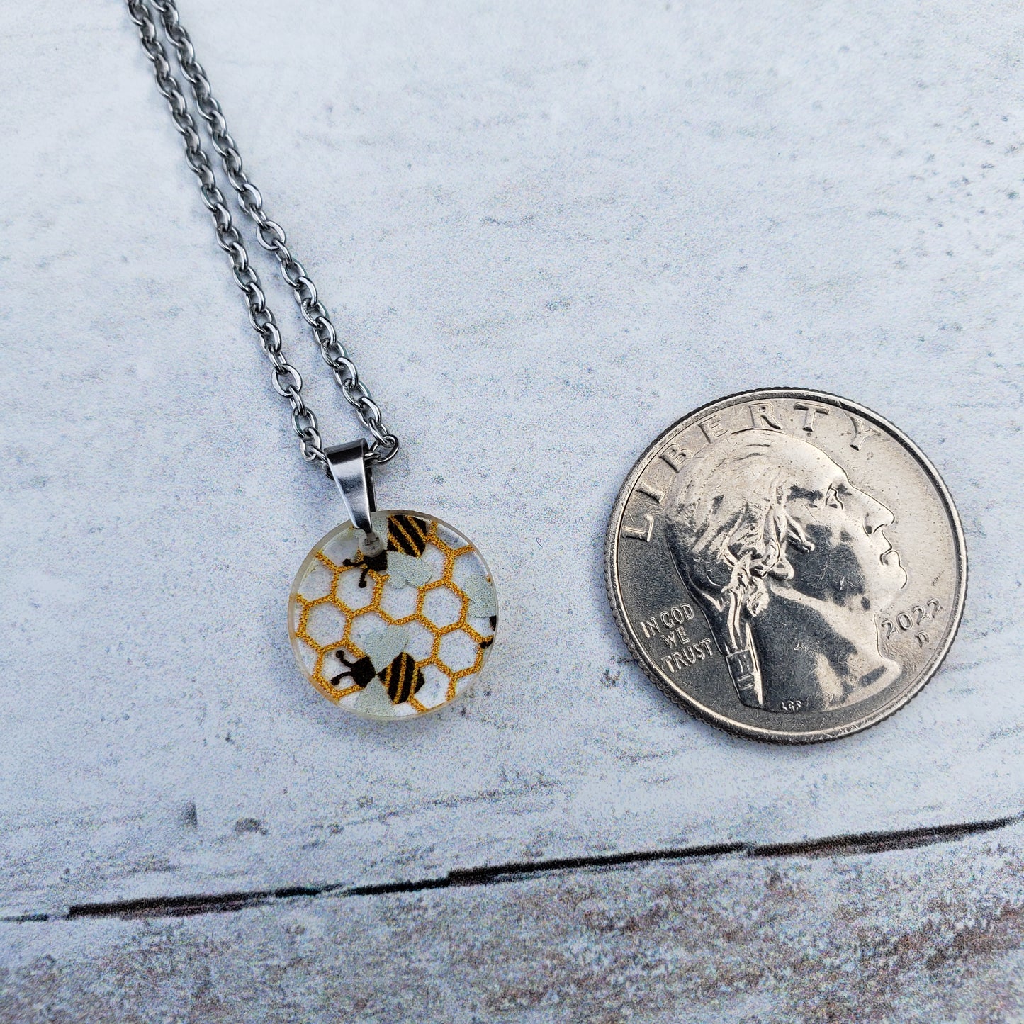 Small Circle Bee Print Necklace