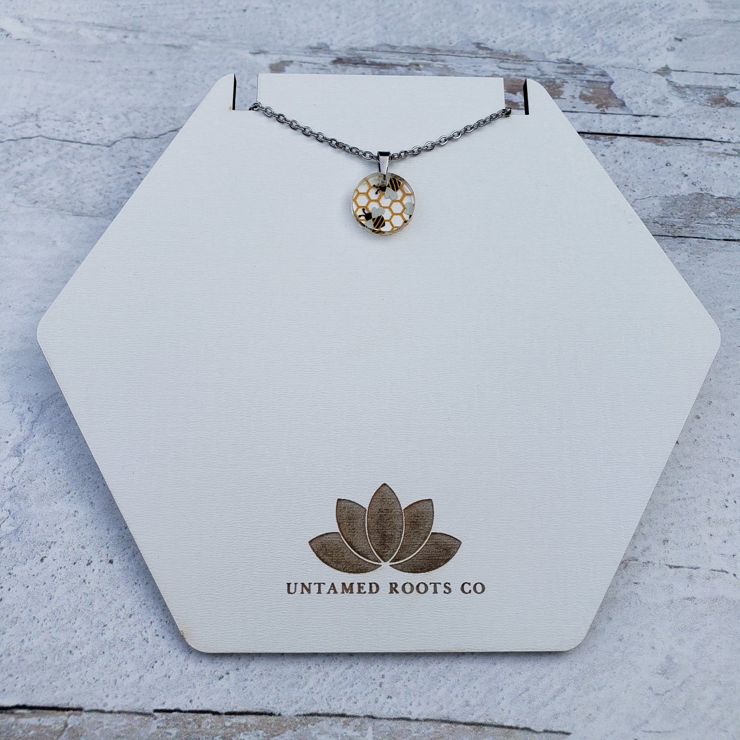 Small Circle Bee Print Necklace
