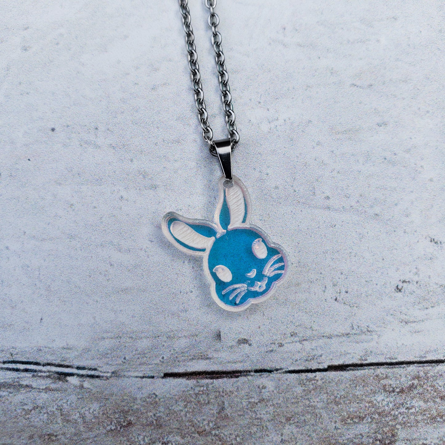 Clear Iridescent Bunny Necklace