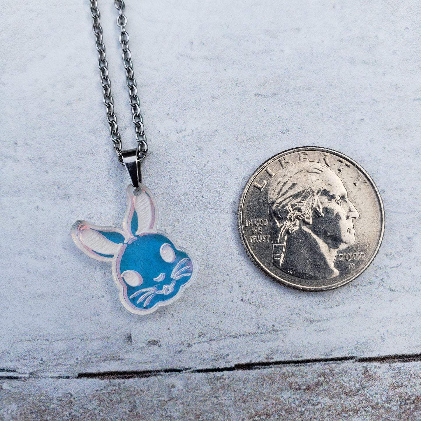 Clear Iridescent Bunny Necklace