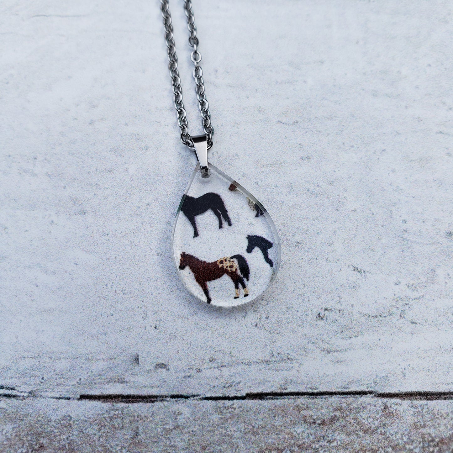 Small Teardrop Horse Print Necklace