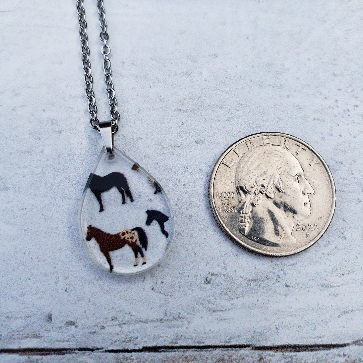 Small Teardrop Horse Print Necklace