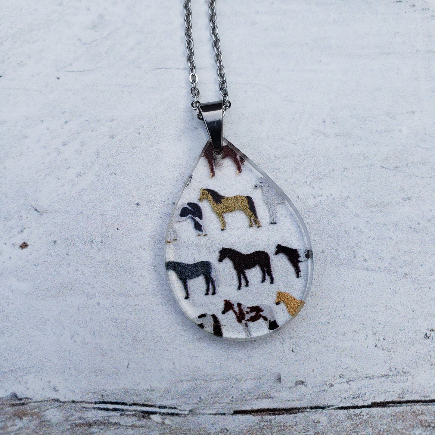 Large Teardrop Horse Print Necklace