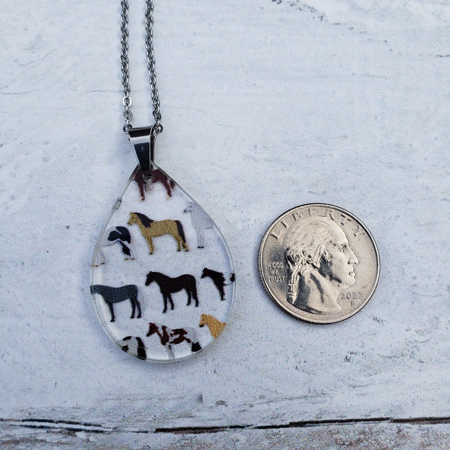 Large Teardrop Horse Print Necklace