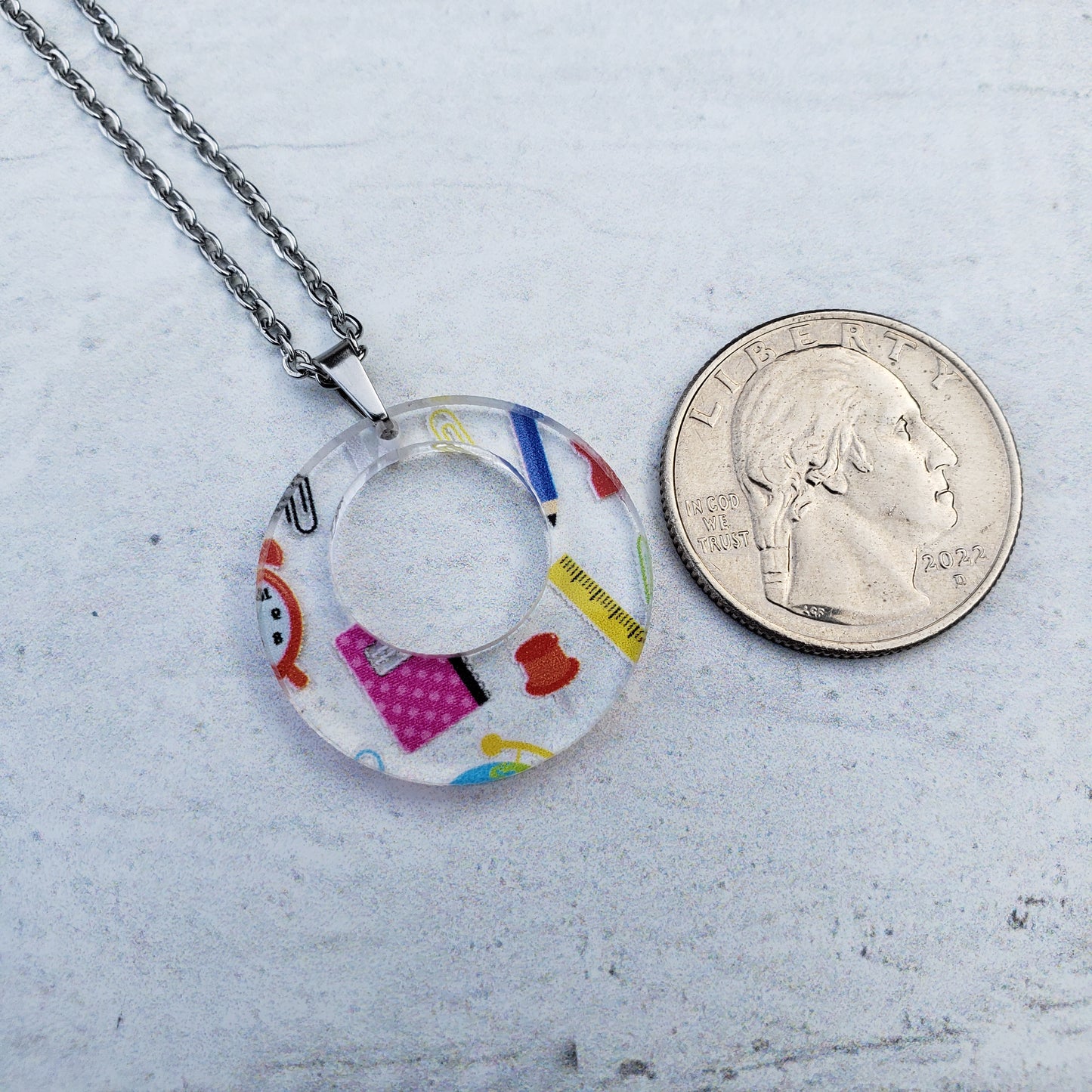 Small Offset Teacher Print Necklace