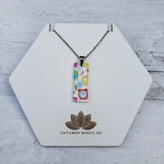 Large Rectangle Teacher Print Necklace