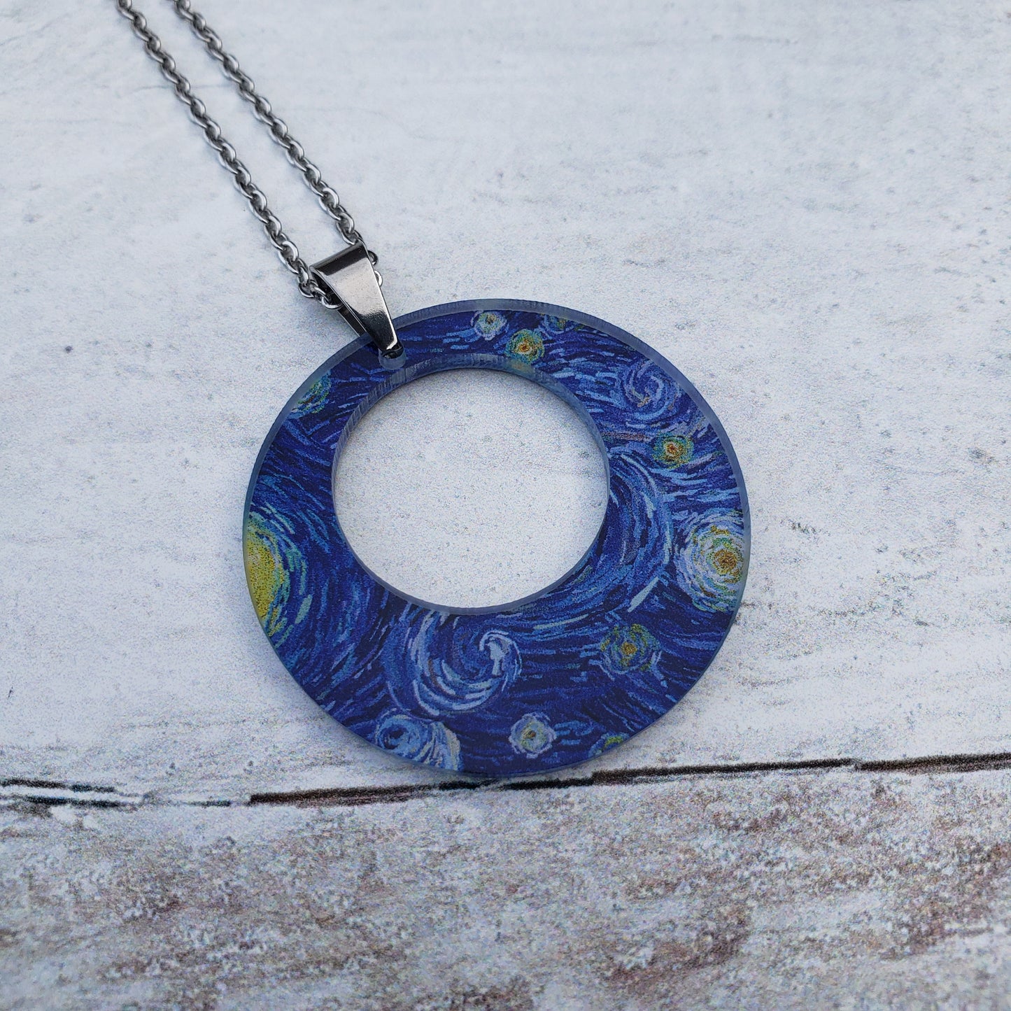 Large Offset Circle Starry Night Necklace
