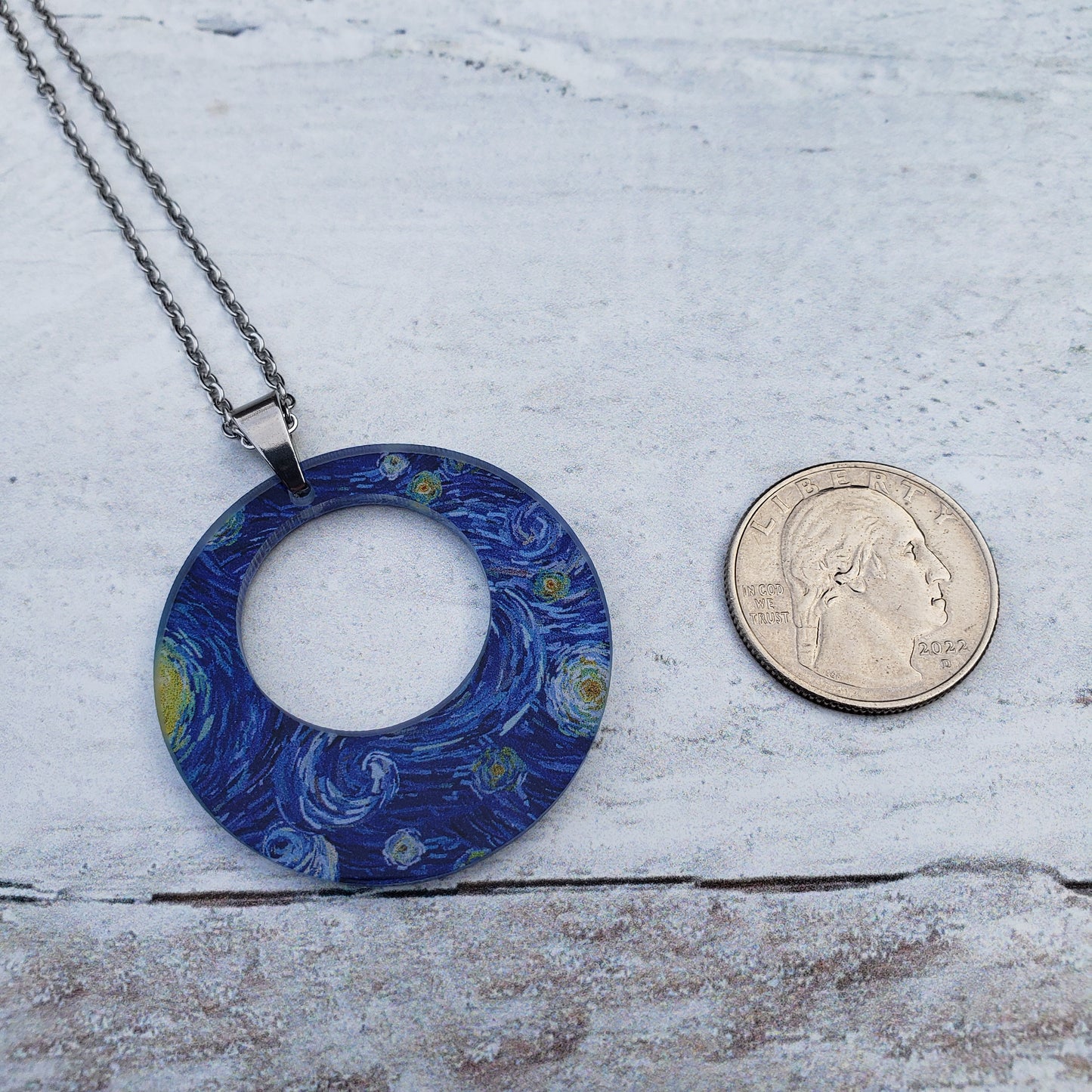 Large Offset Circle Starry Night Necklace