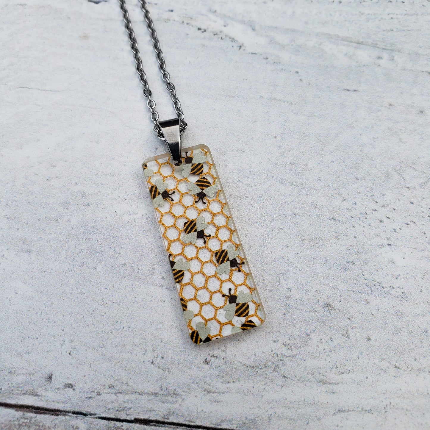 Large Rectangle Bee Necklace