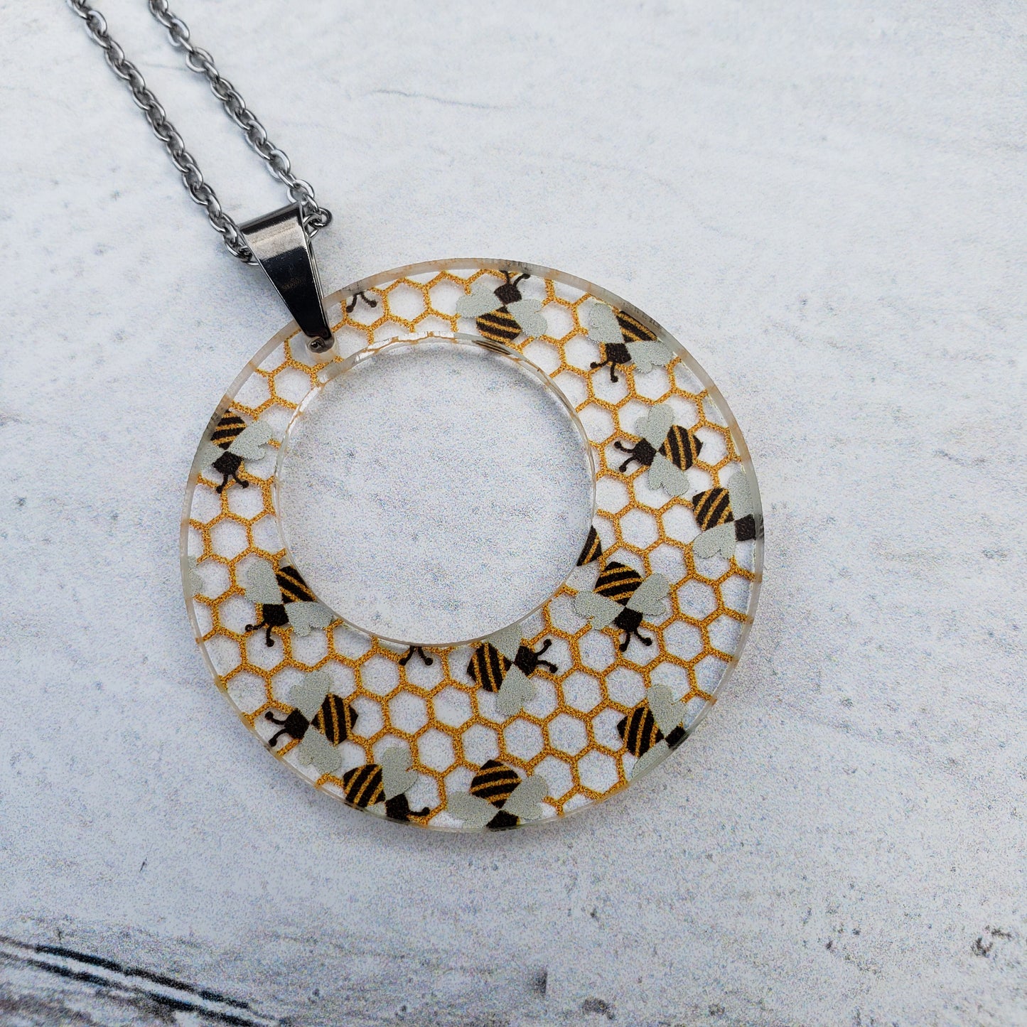 Large Offset Circle Bee Necklace