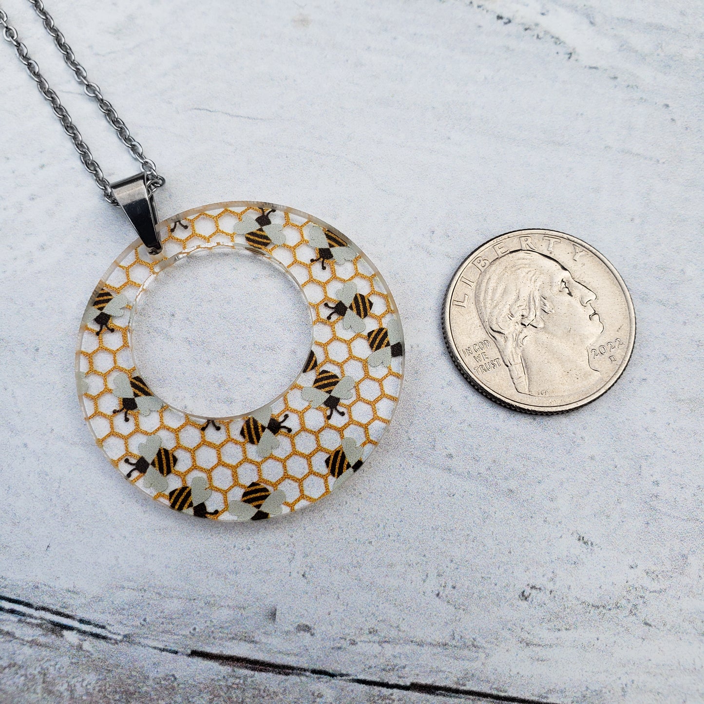 Large Offset Circle Bee Necklace