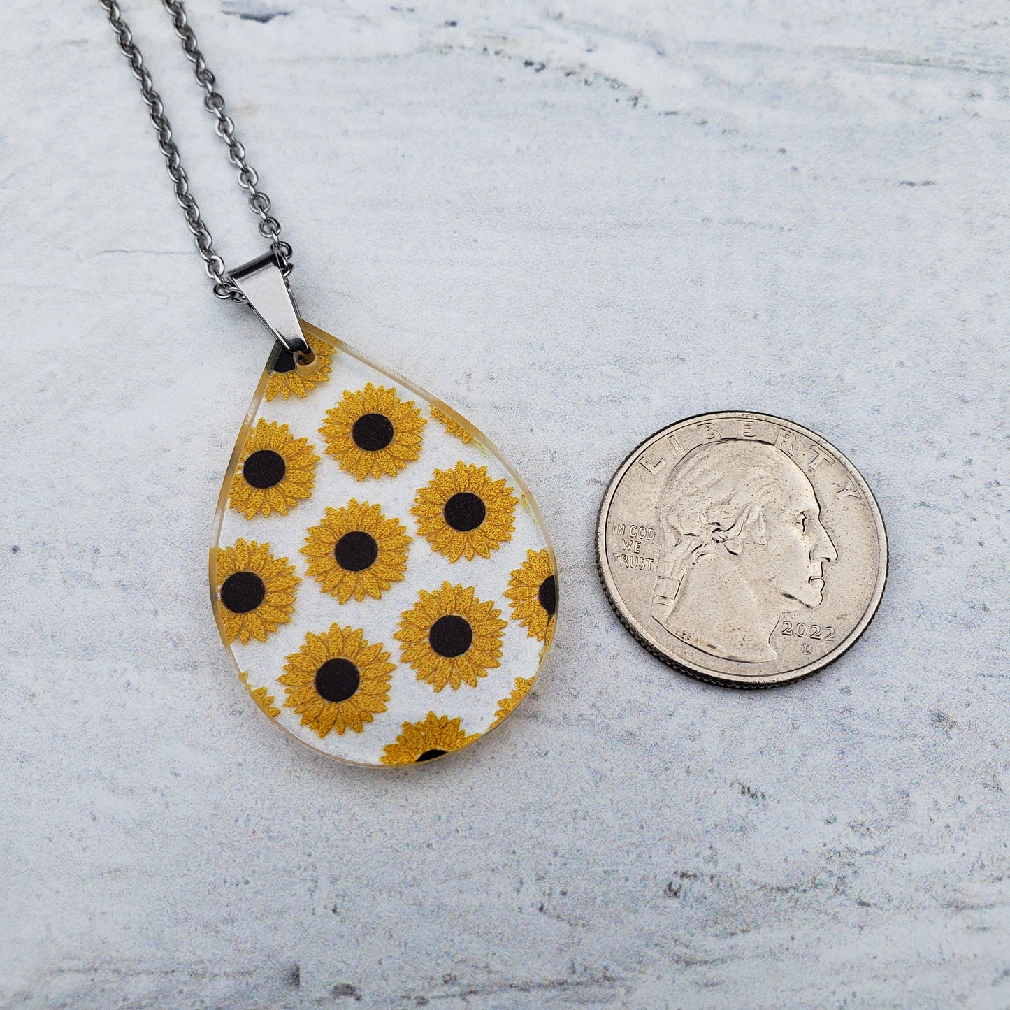 Large Teardrop Sunflower Necklace