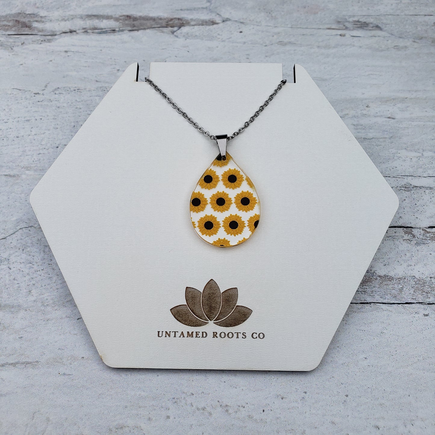 Large Teardrop Sunflower Necklace