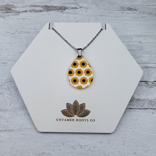 Large Teardrop Sunflower Necklace