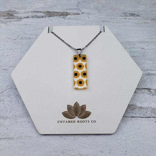 Large Rectangle Sunflower Necklace