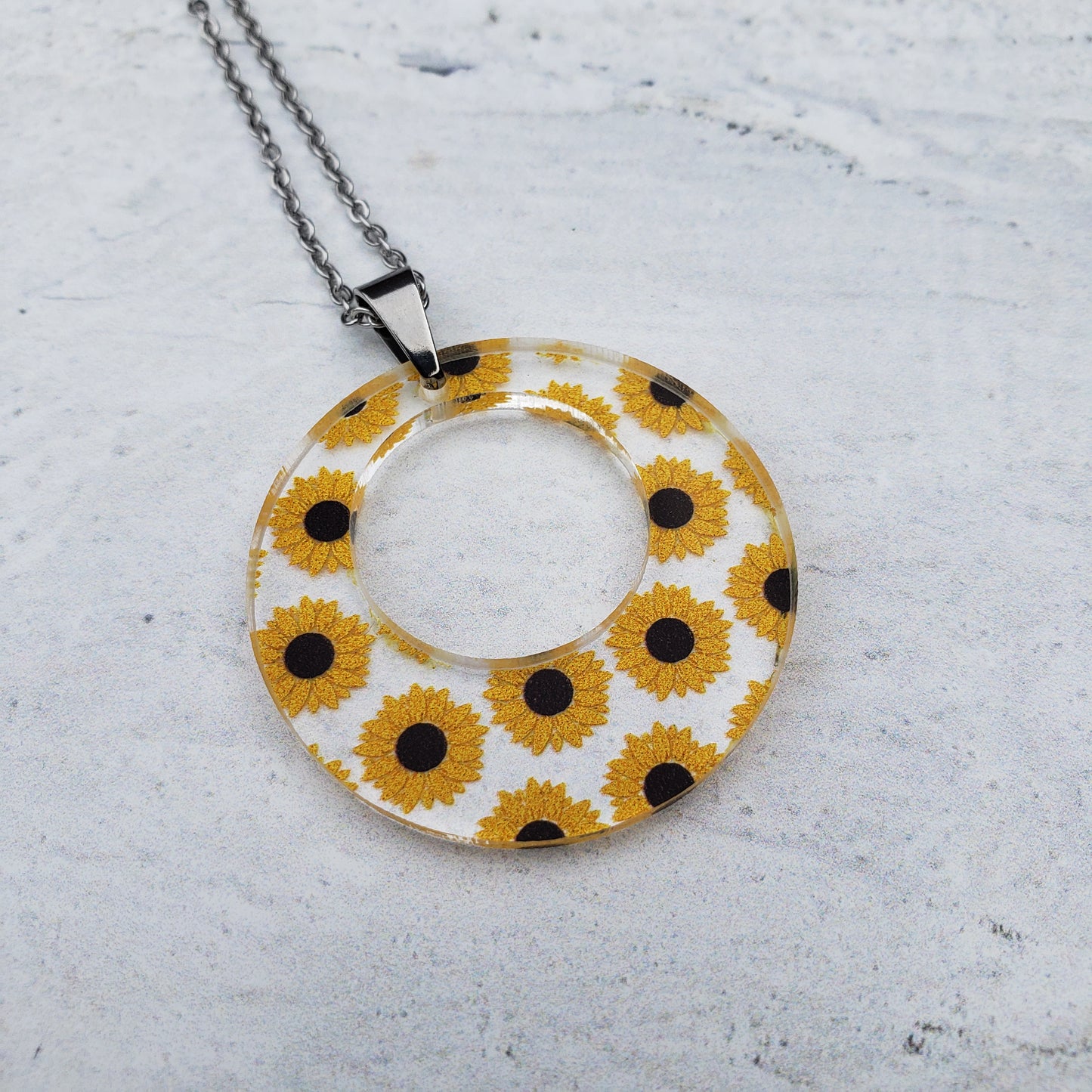 Large Offset Circle Sunflower Necklace