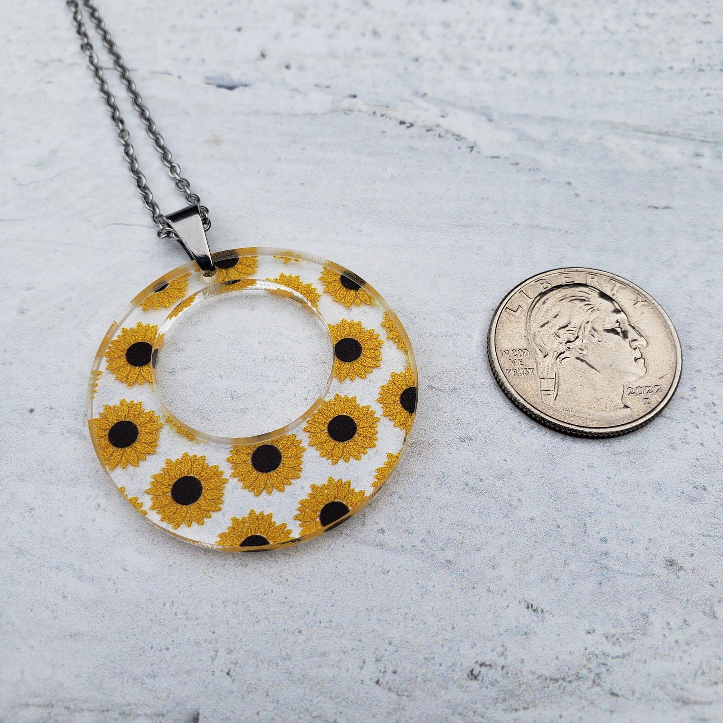 Large Offset Circle Sunflower Necklace